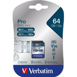 Безбедна дигитална Verbatim PRO 64GB SDXC eXtended капацитет 90R/45W U3 UHS-I V30