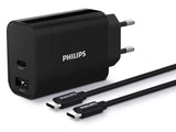 Philips USB-C и USB-A адаптер за двоен полнач 30W црн