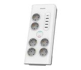 Заштитник за напојување Philips 2м, 6 приклучоци + USB порти, бела боја