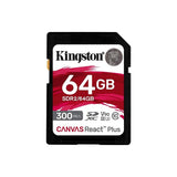Безбедна дигитална Kingston 64GB SDXC Canvas React Plus CL10 UHS-II U3 V90 4K/8K 300MB читање