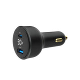 USB универзален полнач за автомобил Gembird 30W PD двоен USB тип C+A со LCD