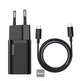 Универзален USB полнач за напојување Baseus Super Si 25W тип-C со USB-C кабел, црн