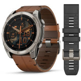 Паметен часовник Garmin Fenix 8 AMOLED 51mm титаниум сафир со кожен ремен во костен