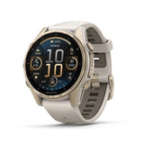 Паметен часовник Garmin Fenix 8 AMOLED 43mm меко злато со кожен ремен од варовник