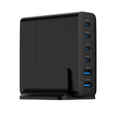 USB универзален полнач за напојување Gembird 6 портен 75W GaN тип C, црн