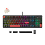 Тастатура Keychron Lemokey X3 RGB со целосна големина, жичен механички прекинувач со топла замена, црвен прекинувач - црна