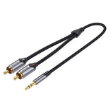 VENTION Памучен плетен 3,5mm машки до 2RCA машки аудио кабел 2M црн тип од алуминиумска легура