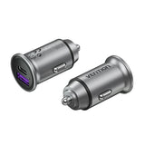 VENTION Полнач за во автомобил со два порти USB A+C (30+30) сив, мини стил, алуминиумска легура, тип