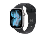 Apple Watch S11 GPS 46mm вселенско сиво алуминиумско куќиште со црна спортска лента - S/M
