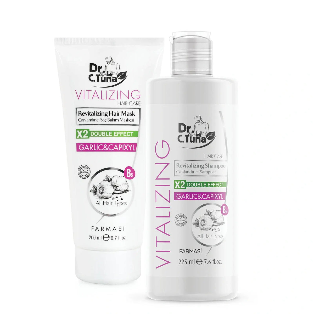 SET 2/1 GARLIC & CAPIXYL SHAMPOO 225 ML DR C TUNA,HAIR MASK