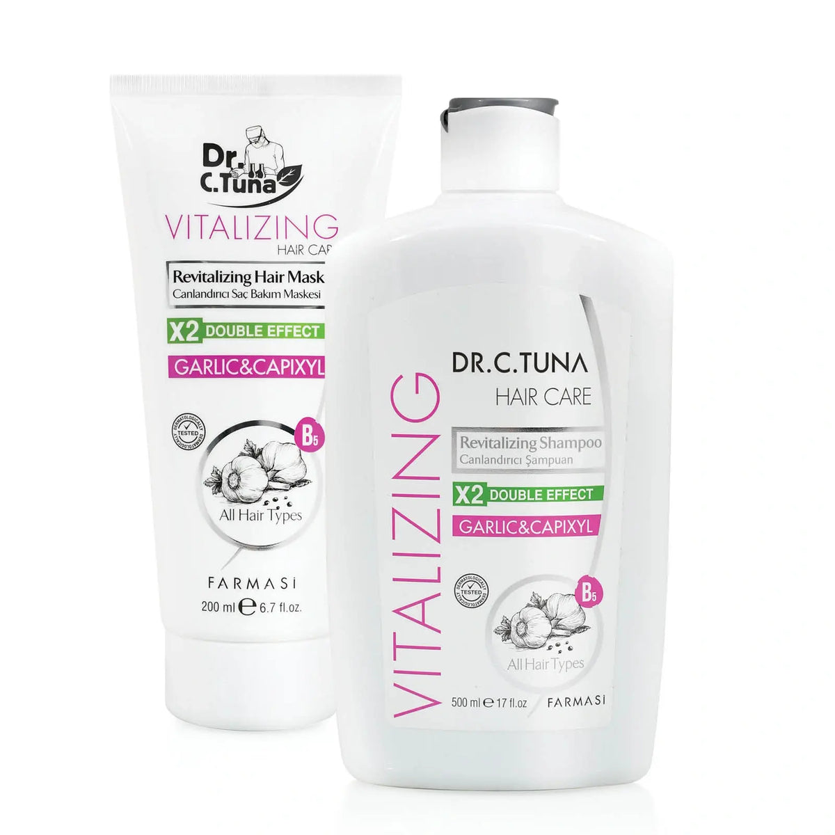 SET 2/1 GARLIC & CAPIXYL SHAMPOO 500 ML DR C TUNA,HAIR MASK