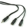 Кабел од стерео приклучок 3,5mm до двојни стерео приклучоци 3,5mm 10cm аудио, црна