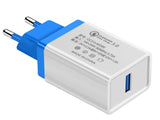 Универзален брз полнач за паметни телефони Qualcomm Quick Charge QC 3.0 бело/сино