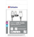 USB кабел 2 во 1 микро USB и Lightning Silver Verbatim 100 см