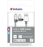 USB кабел 2 во 1 микро USB и Lightning Silver Verbatim 100 см