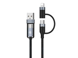 USB кабел 4 во 1 USB-A и Type-C до Type-C и Lightning 1м Tellur црн