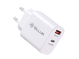 USB универзален полнач за напојување Tellur 20W тип-C PD/18W USB QC 3.0 бел