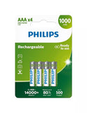 Philips батерии за полнење AAA, пакување од 4 батерии од 1000 mAh