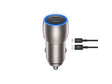 USB универзален полнач за автомобил XO 40W тип-C x2 со USB-C до Lightning кабел сив