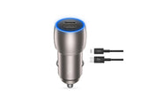USB универзален полнач за автомобил XO 40W тип-C x2 со USB-C до Lightning кабел сив