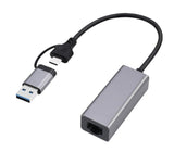 USB до RJ-45 2.5G гигабитен мрежен адаптер во вселенско сива боја Тип-A+C