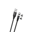 Кабел USB 4во1 USB-A до микро USB, USB-C, Lightning и USB-A 1м магнетен Maxlife црно