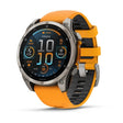 Паметен часовник Garmin Fenix ​​8 AMOLED Sapphire Titanium 47mm Spark Orange со портокалова/графитна лента