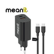 USB универзален полнач за напојување MeanIT тип-C 45W 2xPort со кабел тип-C 1,5м црн