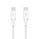Кабел 2.0 USB тип-C до тип-C 2м 100W Belkin Boost плетен бел
