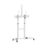 Подна поставка за телевизор SBOX FS-3610 60"-100" со тркала, управување со кабли, полица бела