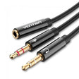 VENTION 2*3.5mm машки на 4 пол 3.5mm женски аудио кабел 0.3M црн ABS тип