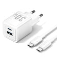VENTION GaN полнач 2-портен USB (C + A) (30W/30W) EU-приклучок, бел