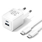 VENTION GaN полнач 2-портен USB (C + A) (30W/30W) EU-приклучок, бел