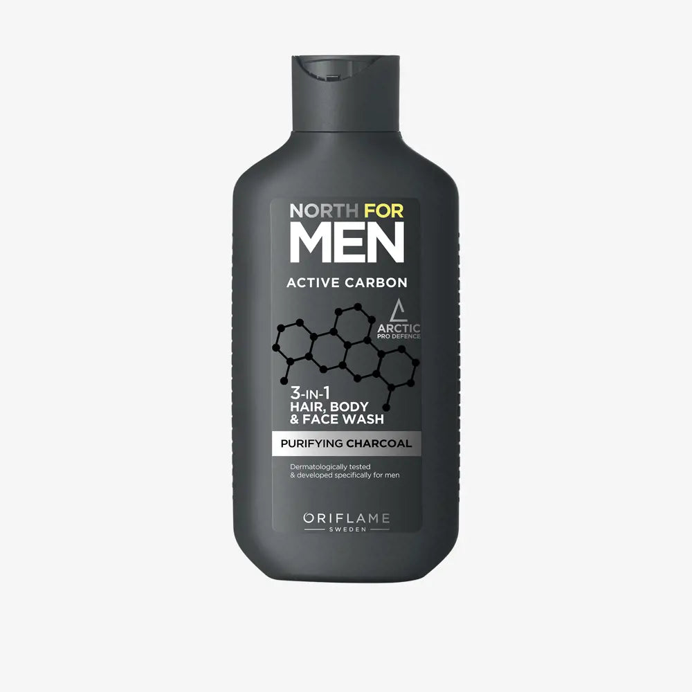 North For Men 3 во 1 Гел за коса, тело и лице со активен јаглен